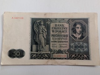 Old polish banknote money 50 zlotych 1941