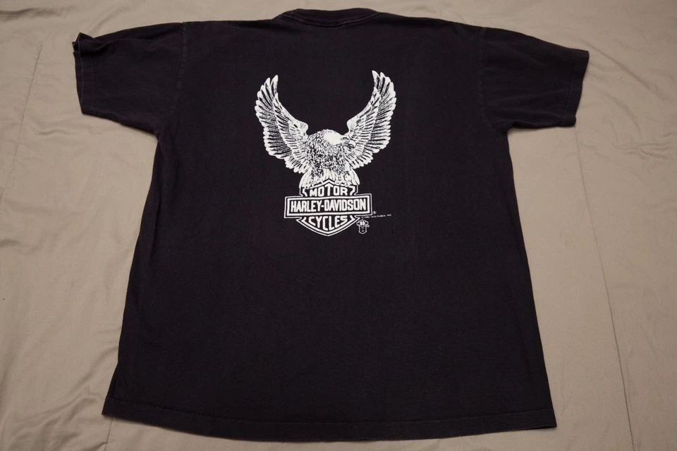 Camiseta Harley Davidson Vintage Años 80 Doble Cara Águila Holoubek Grande Foto 2 de 4