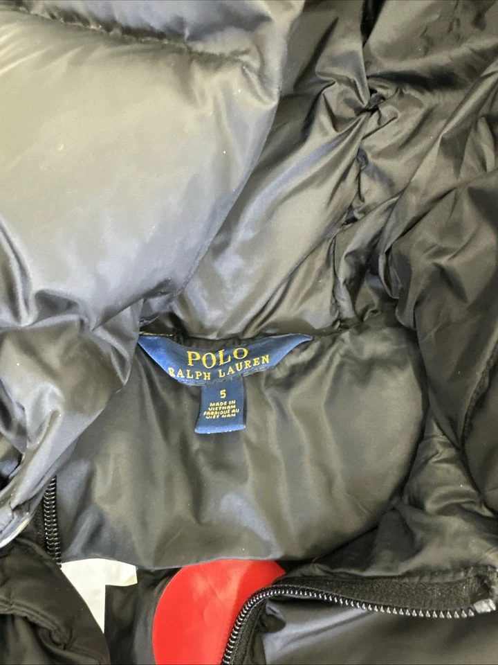 Polo Ralph Lauren 女孩黑色连帽衫长款冬季羽绒外套 5 码 — 第 2/4 张图片