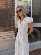 2026 New DOEN Embroidered V-neck short sleeved shirt with waist cinching dress