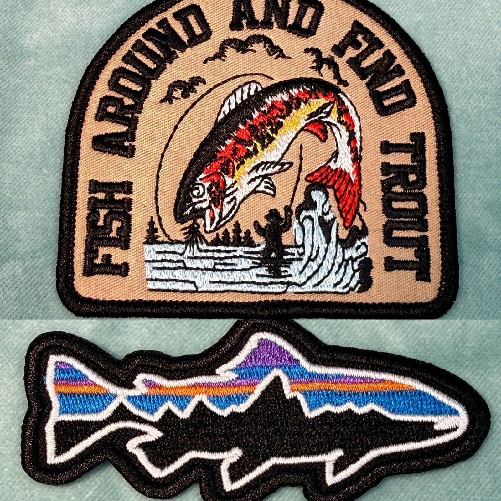 Lot 2 PATAGONIA FITZROY BONE FISH TROUT Embroidered 3.5"x1.25" Iron/Sew-On Patch