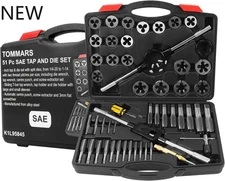 TOMMARS 51-Pc 1/4-20 to 1-14 Jumbo Tap and Die Set SAE Round Threading Dies, NEW