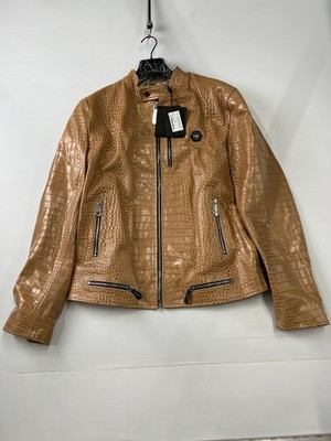PHILIPP PLEIN Leather Moto Jacket Men's Size 2XL Cocco