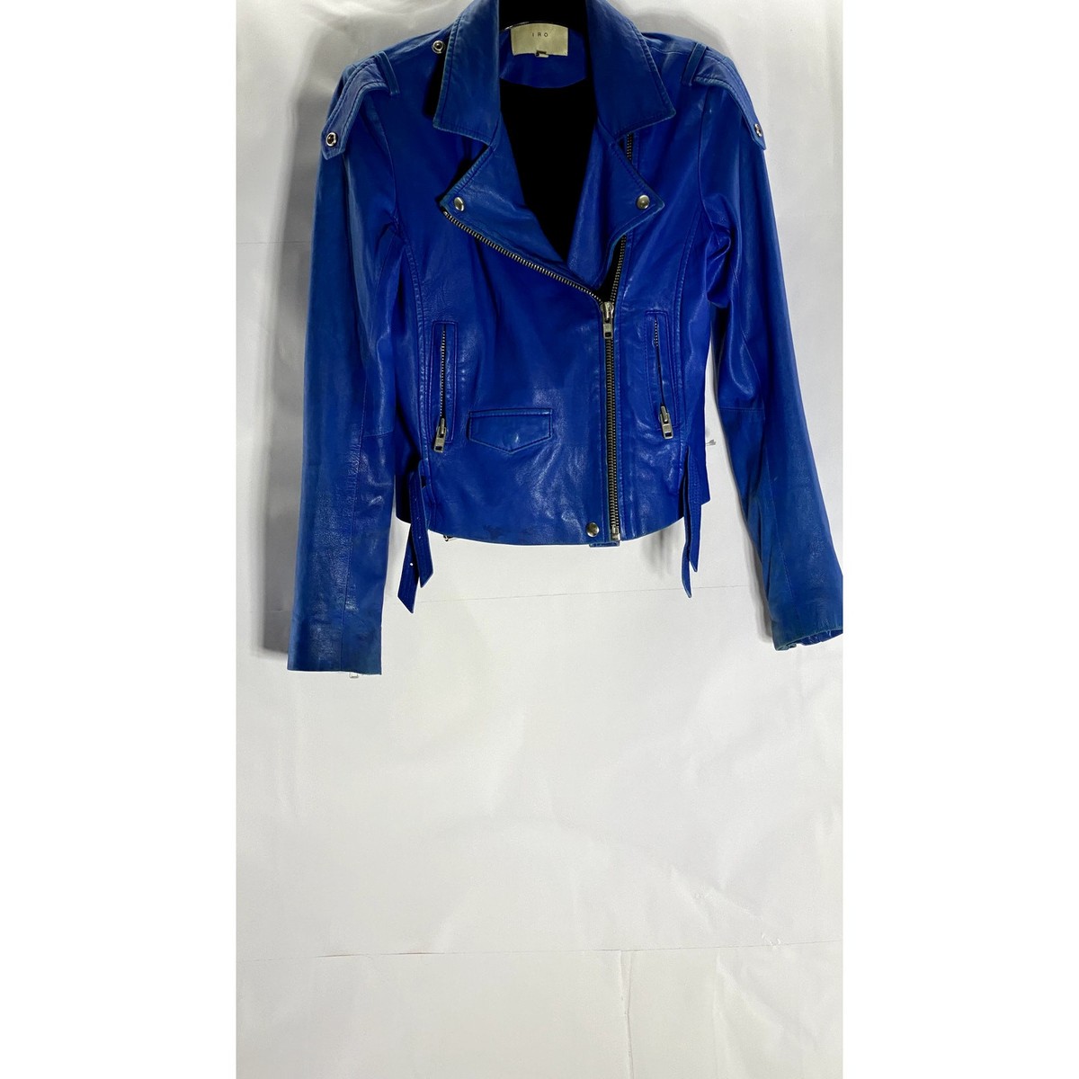 IRO PARIS Women's Dark Blue Ashville Moto Zip-Up Lamb