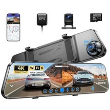 AZDOME PG17 4K 12-Zoll-Rückspiegel-Autokamera mit WLAN, GPS und 64-GB-Speicherka