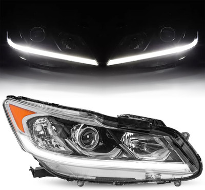 LED DRL Headlight Assembly Fit 2016-2017 Honda Accord EX EX-L Sport Sedan, OE St