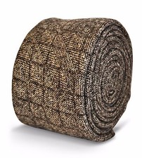 Frederick Thomas Designer Tweed Wool Mens Tie - Brown - Check Square Patterned