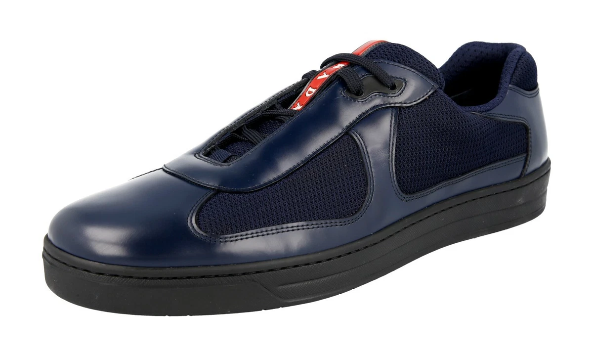 AUTH PRADA AMERICAS CUP SNEAKERS SHOES 4E3166 BLUE LEATHER US 10