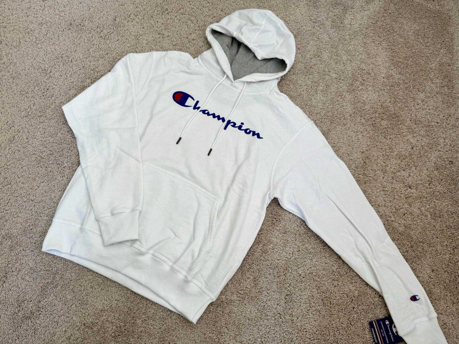 NWT Champion Reverse Weave Mens Hoodie Size M White Pullover Classic Logo