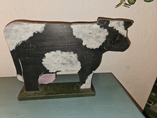 Vintage Primitive HandPainted Wooden Cow On Pedestal, Approx 17" X 12"-Very Good