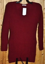 CAMAIEU PULL TUNIQUE ROBE MAILLE CÔTELÉE LÉGÈRE BORDEAUX T S NEUF