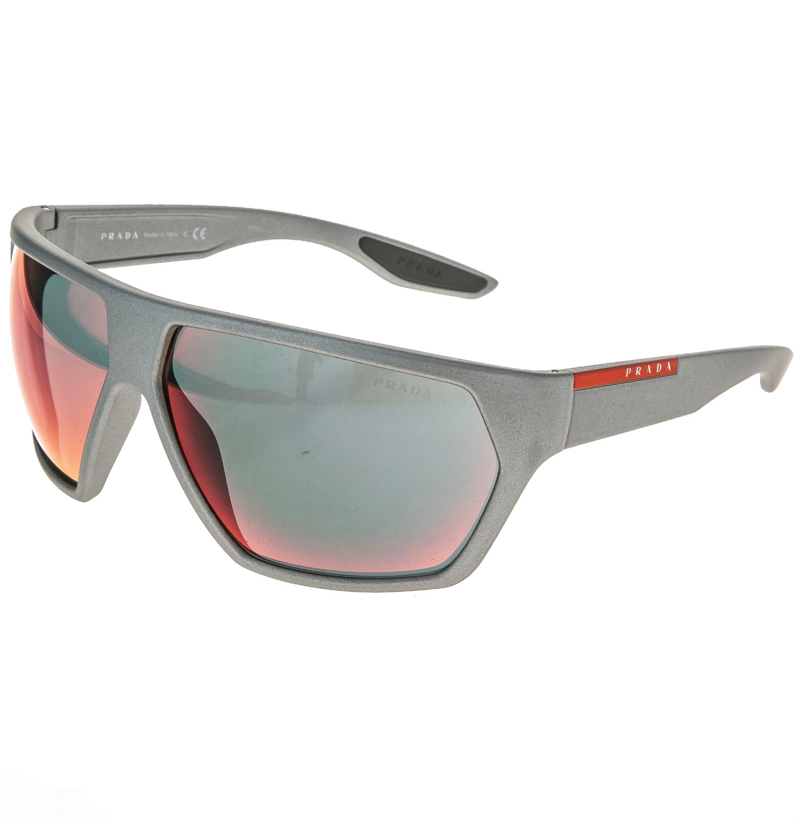 PRADA LINEA ROSSA ACTIVE 08U Silver Red Mirrored Sport Sunglasses PS08US Wrap image 9