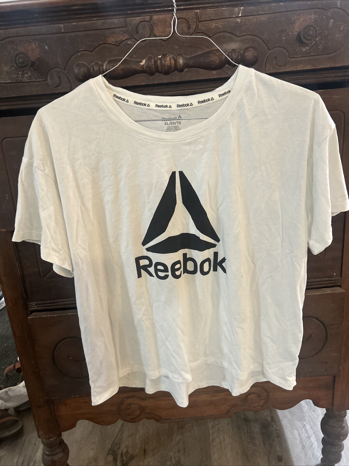White Reebok sporty athletic Blousy Tshirt large