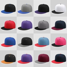 Flat Bill Snapback Hat Plain Baseball Cap Adjustable Men Women Brim Hat M/L Size