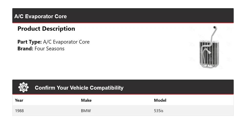 For 1988 BMW 535is A/C Evaporator Core 4 Seasons - Image 2 of 4