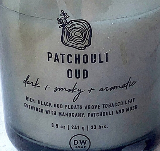 DW HOME CANDLE PATCHOULI OUD RICHLY SCENTED SOY WAX 1 WICK 8.5 oz MUSK  AROMATIC