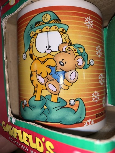 Vintage 1996 Garfield Christmas Coffee Cup Mug Teddie Bear With Box - Picture 3 of 3