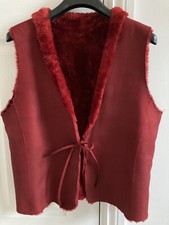 Red Sheepskin Gilet Shearling Vest Suede Leather M 10 12