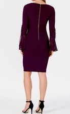 CALVIN KLEIN CHIFFON BELL SLEEVE SHEATH DRESS, AUBERGINE, SIZE 12P NWT