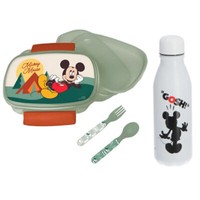 Disney Mickey Maus 4 Tlg Kinder Lunch Set Brotdose Alu-Trinkflasche Besteck