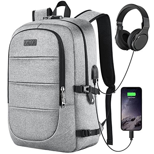 Sleek 15.6-17.3 Inch Anti-Theft Laptop Backpack with USB Charging and Headphone Port for College School-image