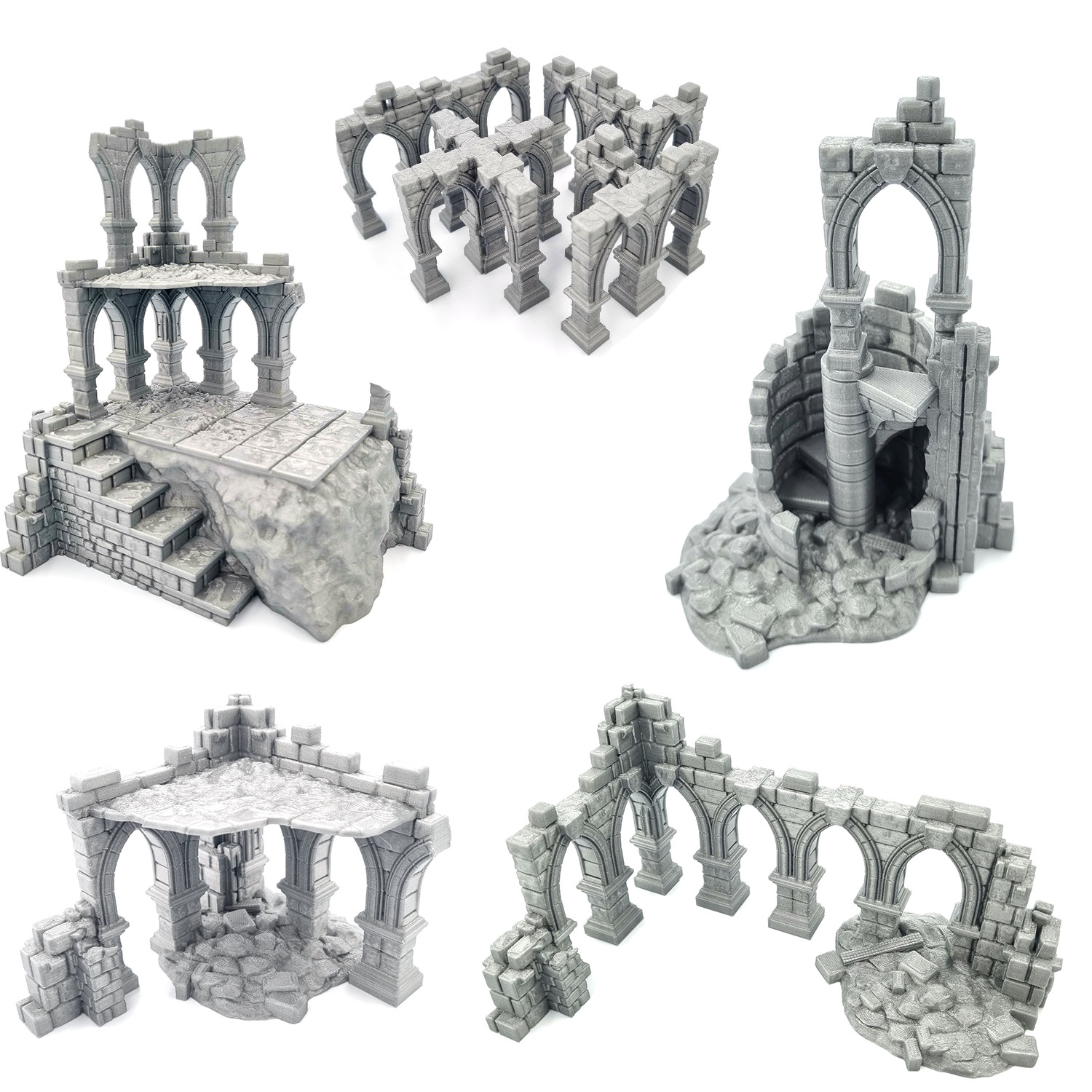 Set of Medieval Ruin Fantasy Terrain for LOTR and Wargaming Scenery RPG QP3D