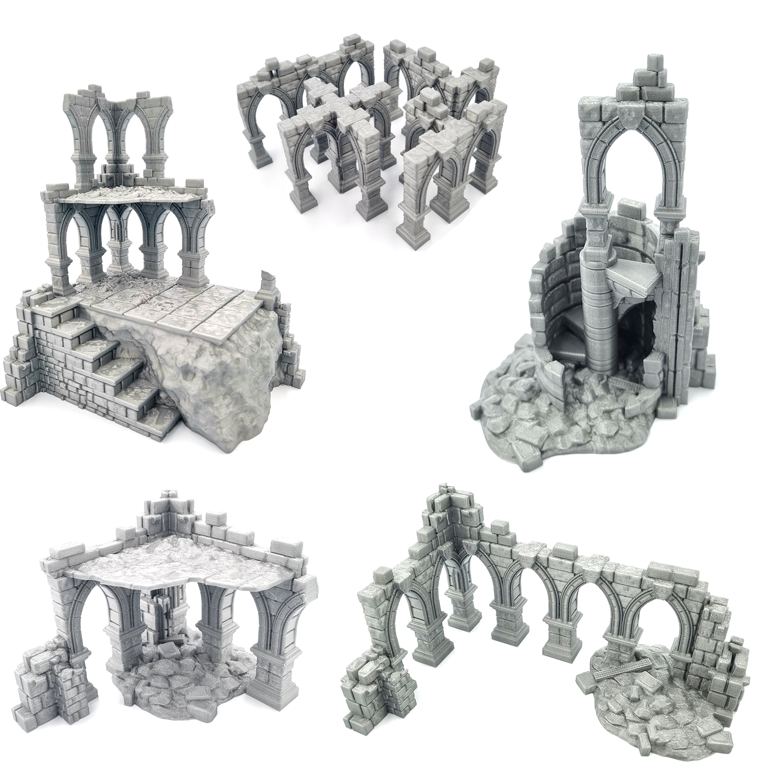 Set of Medieval Ruin Fantasy Terrain for LOTR and Wargaming Scenery RPG QP3D
