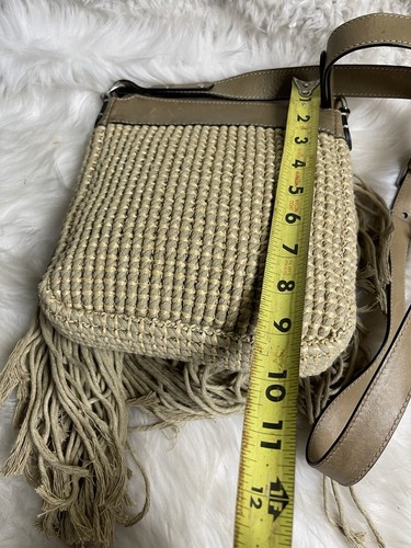 Ghurka Leather & Textile Khaki Woven & Fringe Crossbody Bag - Picture 8 of 13