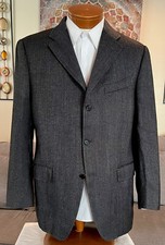 Canali Mens Gray Rayon From Bamboo Blend Herringbone 3 Btn Blazer Sz 42 R