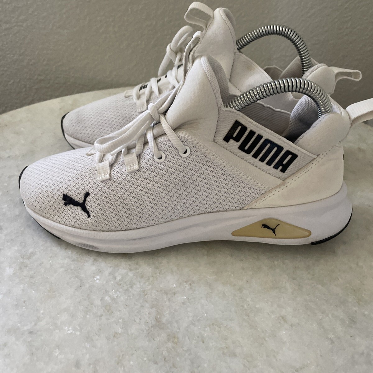 Puma Soft MESH Slip On Shoes Womens Black White Sneakers Trainers Run Walk