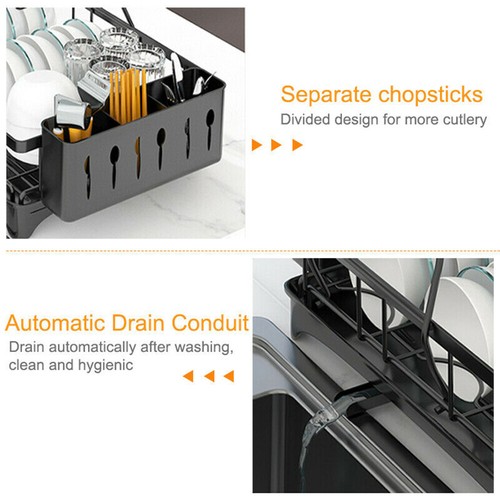 Dish Drainer Drying Rack with Cup Holder Foldable Cutlery Tray Kitchen Organiser - Picture 5 of 60