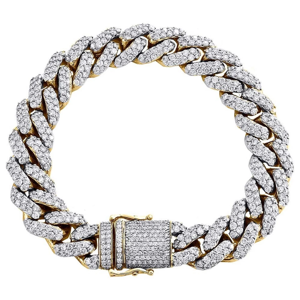 Pulseras de eslabones cubanos de 15 mm de oro amarillo de 14 quilates moissanita brillante de 21,62 quilates Fn Miami Foto 2 de 4