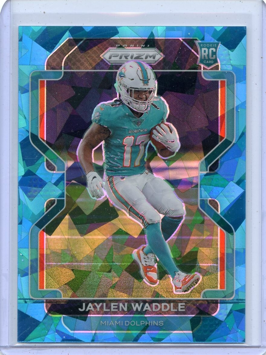 2021 PANINI PRIZM #338 JAYLEN WADDLE "BLUE CRACKED ICE" RC #88/99 DOLPHINS 10522