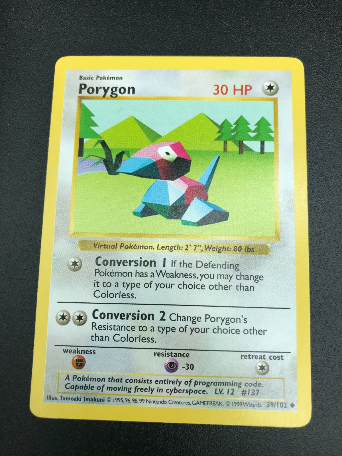 Porygon 39/102 Base Set Shadowless Pokemon 1999 WOTC Vintage Card NM