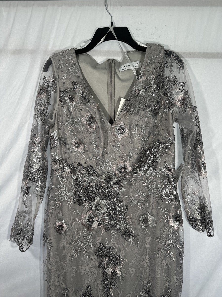 NEW $698 Mac Duggal [ 10 ] Embellished V-Neck Illusion Long