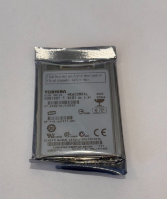 TOSHIBA MK6028GAL HP 467811-001 60GB 4200RPM 2MB ZIF CE INTERNAL HARD DISK DRIVE