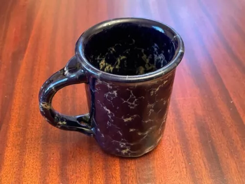 Bennington blue agate mug; small, straight, marked 1967 dg; pristine