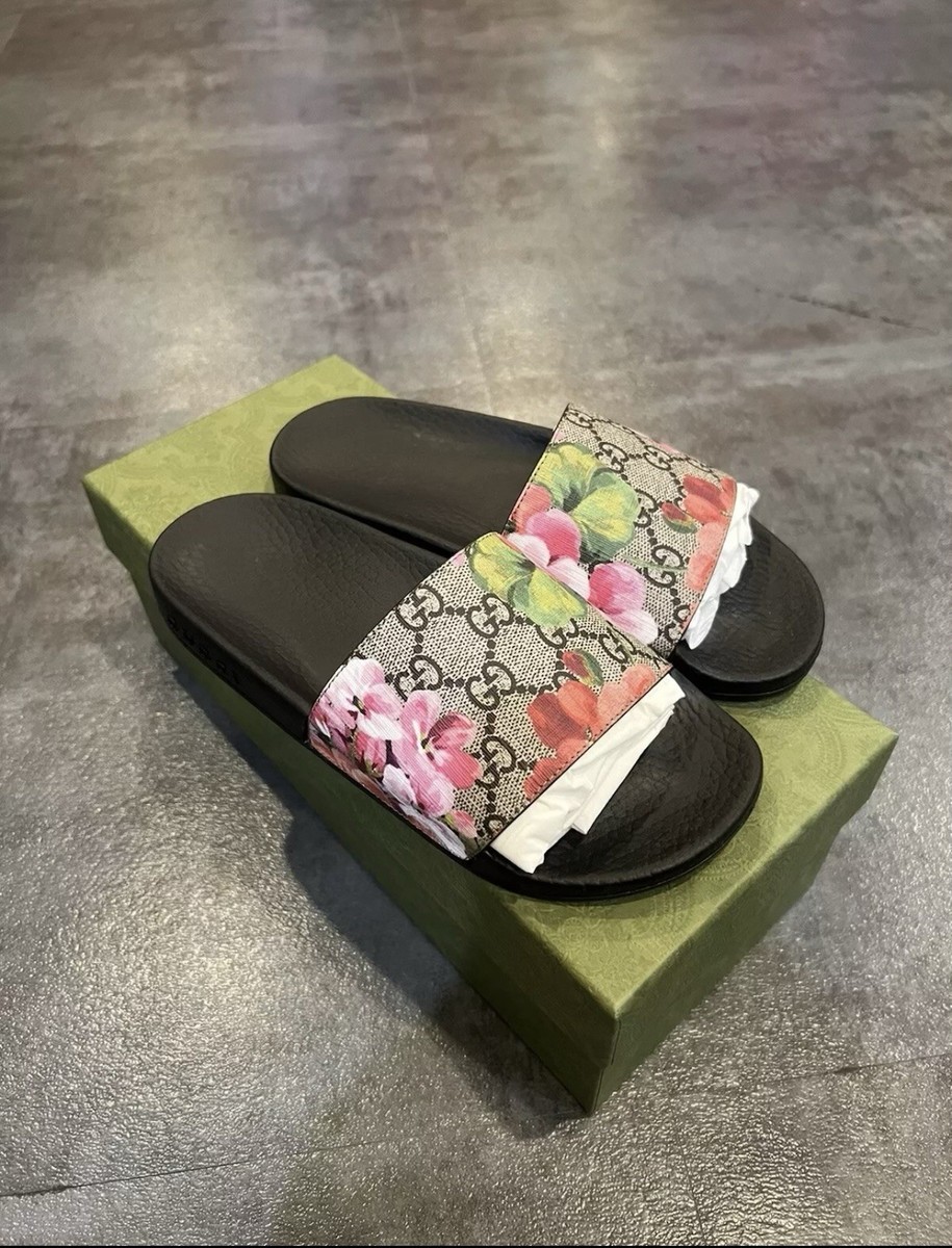 GUCCI GG Supreme Blooms Place Floral Logo Slides Sandals Shoes EUR