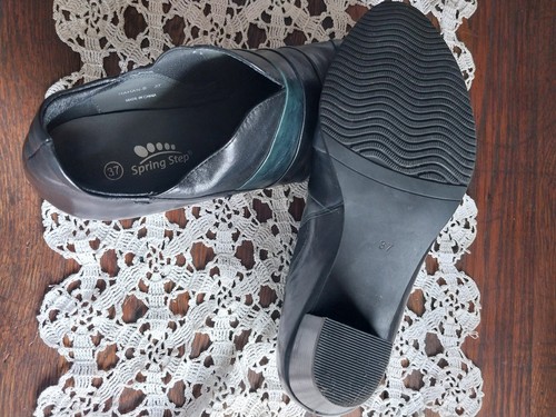 Spring Step Size 6.5 M HAHAN Black Green Gray Leather Slip-On Heeled Shoe Boot - Picture 10 of 11