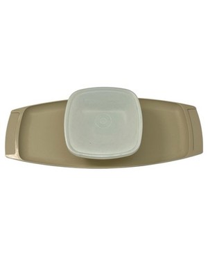 Vintage Tupperware Double Dipper Snack & Dip Server W/Lid Brown/ Almond USA