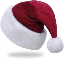 Santa Hats for Adults, Unisex Velvet Touch Comfort Christmas Wine Red