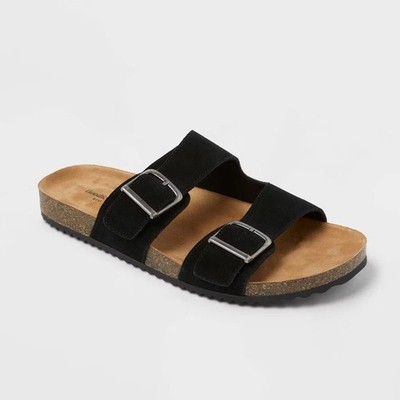 Mens Saul Suede Two Bands Sandals - Goodfellow - Black