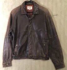 Vintage M. Julian Leather Bomber Jacket Men's Size 38 Brown 1980's Classic Faded