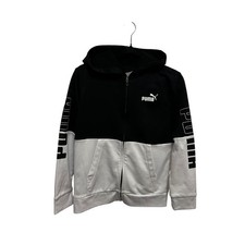 Kids Puma Color Block Zip Up Hoodie Black White Athletic Logo Sleeve Size L