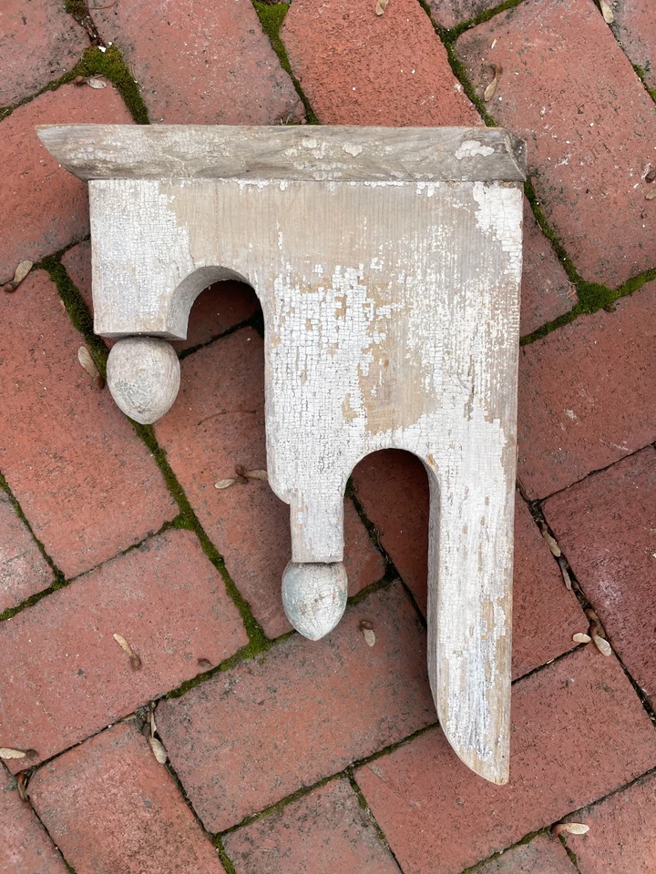 Antique Salvaged WOOD CORBELS Matching Pair but Two Sizes, w/Chippy White Paint - Image 3 of 4