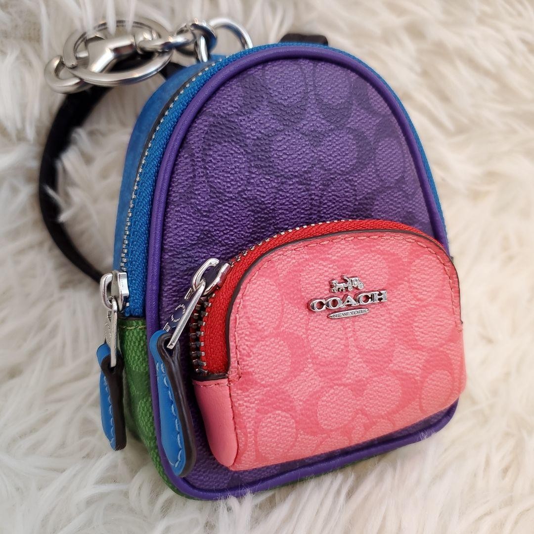 Coach Signature Multicolor Mini Backpack Charm Pouch Key Fob Accessory C8335
