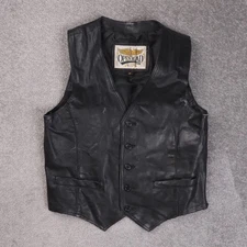 Vintage Open Road Leather Motorcycle Vest Sleeveless Black Size Medium