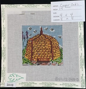 HP Needlepoint 18ct COOPER OAKS Straw "Bee Skep" Beehive Blue Brown-SK48