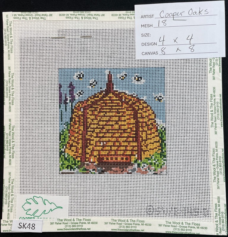 HP Needlepoint 18ct COOPER OAKS Straw "Bee Skep" Beehive Blue Brown-SK48