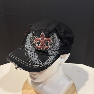 Women's Y2k Black Bling Cross Grunge Style Cadet Hat Hip Hop One